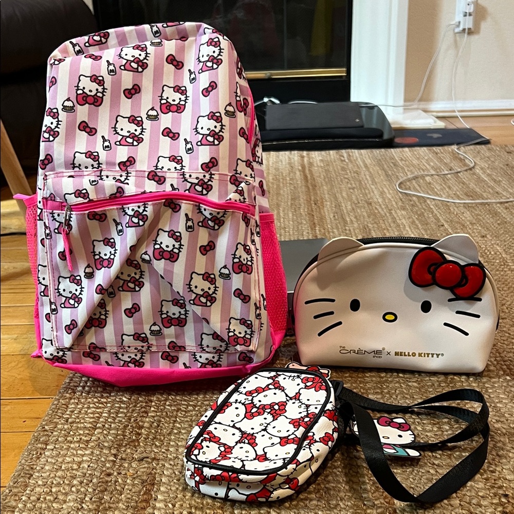 Hello Kitty accessories bundle including a backpack, a crossbody bag, a pouch